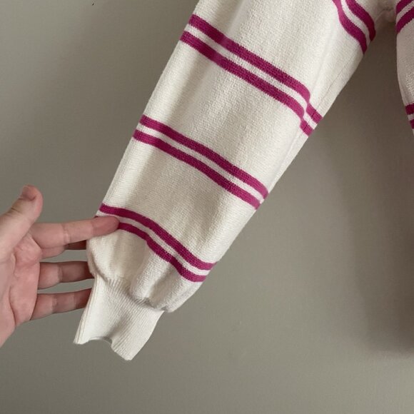 Loft Outlet Women Sz S White/Pink Striped Split V-Neck 3/4 Sleeve Sweater - Picture 4 of 9